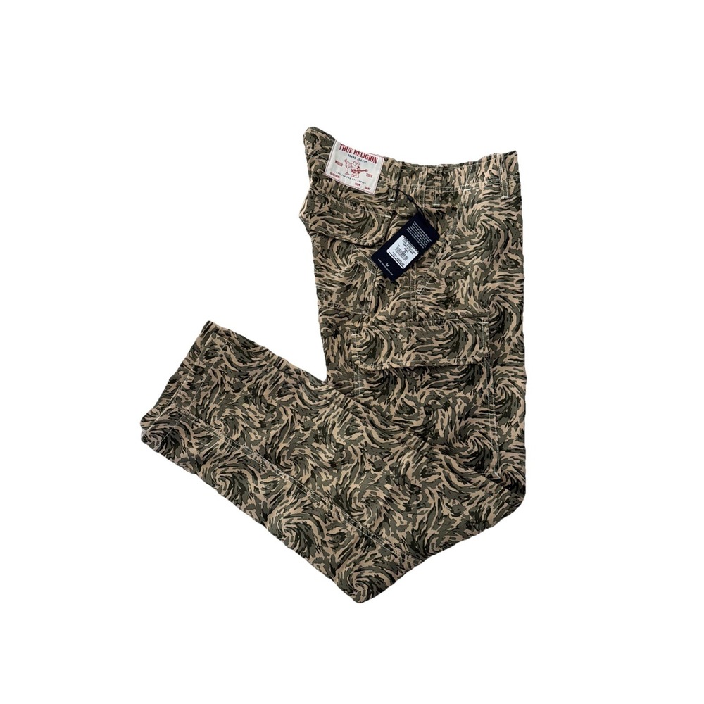 $129 New True Religion Camo Cargo Pants Men SIZE 28 Abstract Green Gorpcore NWT